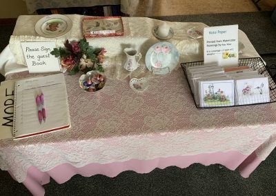 Ruby's welcoming table and cards